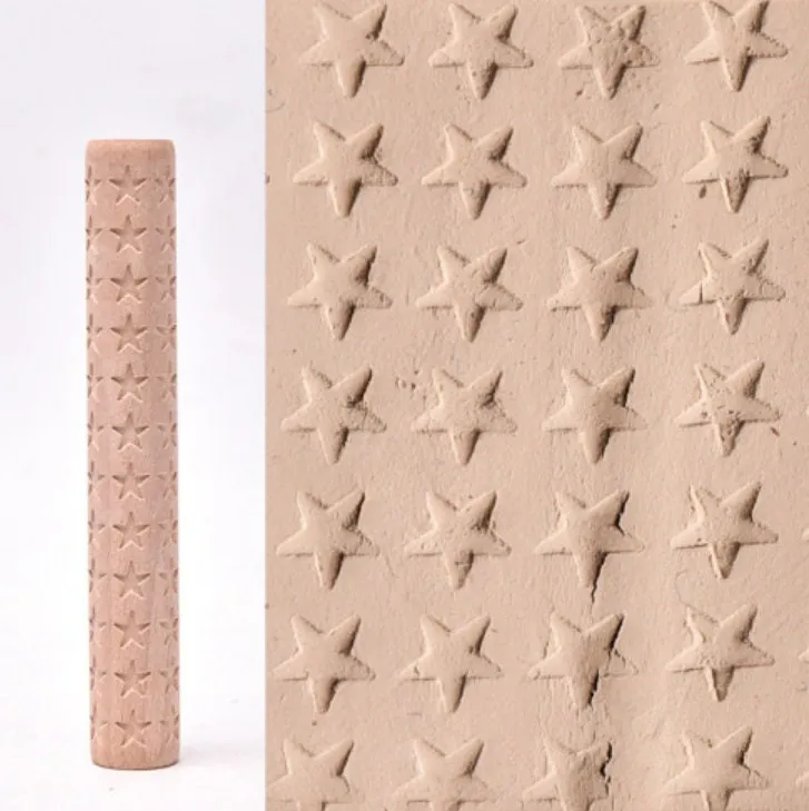 Pottery Hand Roller - Clay Texture Roller, Knit Stitch - Star Snowflake Wave Leaf Paw Stone Christmas Tree - Clay Texture Roller - Pastry