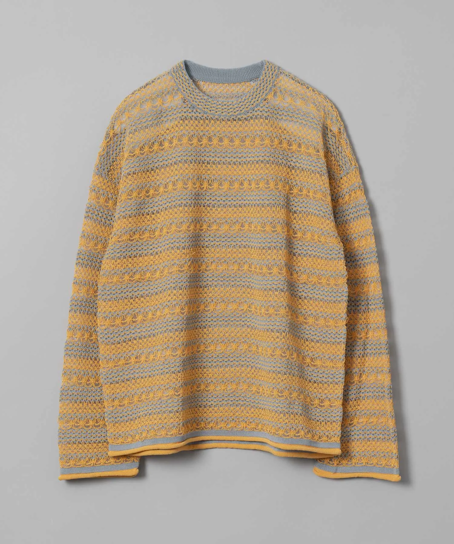 Prime-Over Sheer Border Crew Neck Knit Pullover