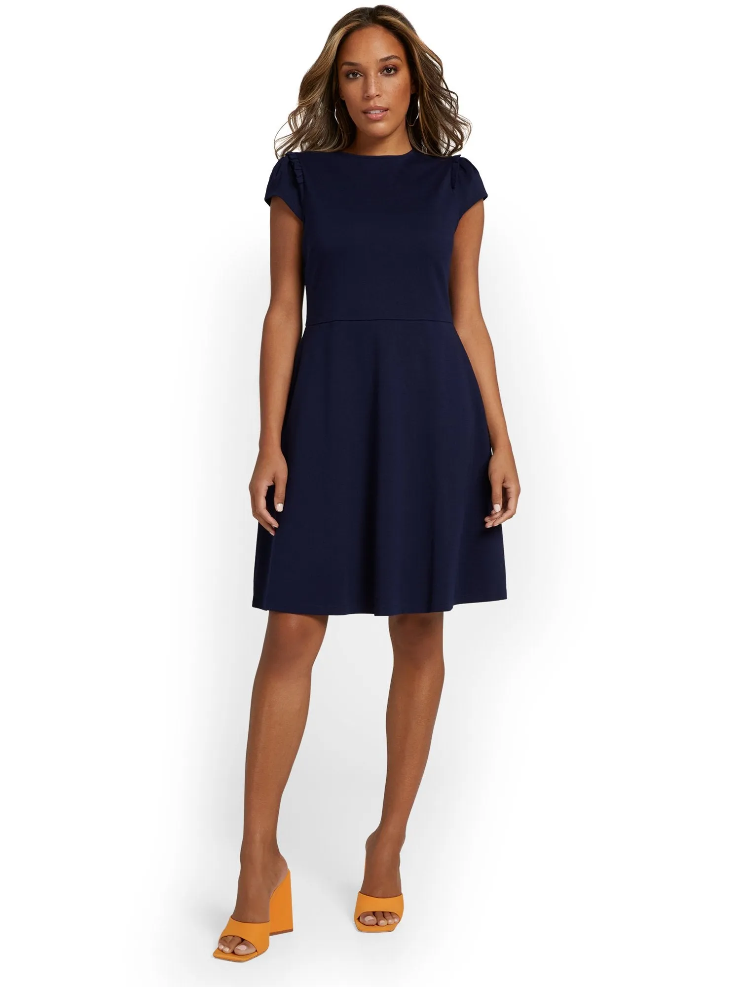 Puff-Sleeve Flare Dress - City Knits