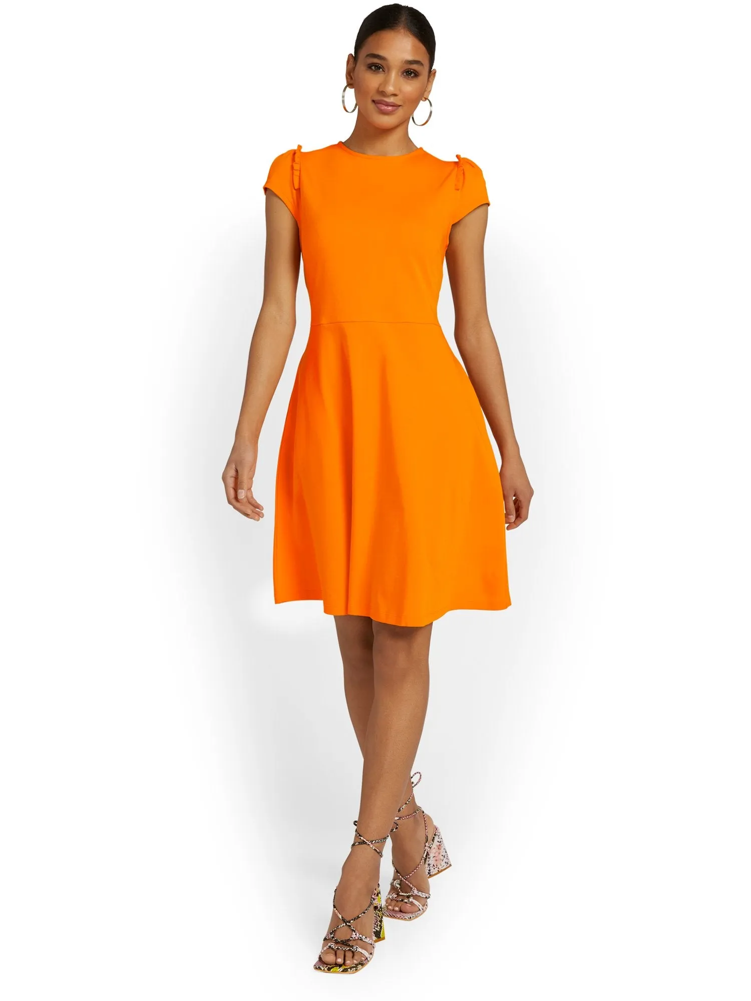 Puff-Sleeve Flare Dress - City Knits