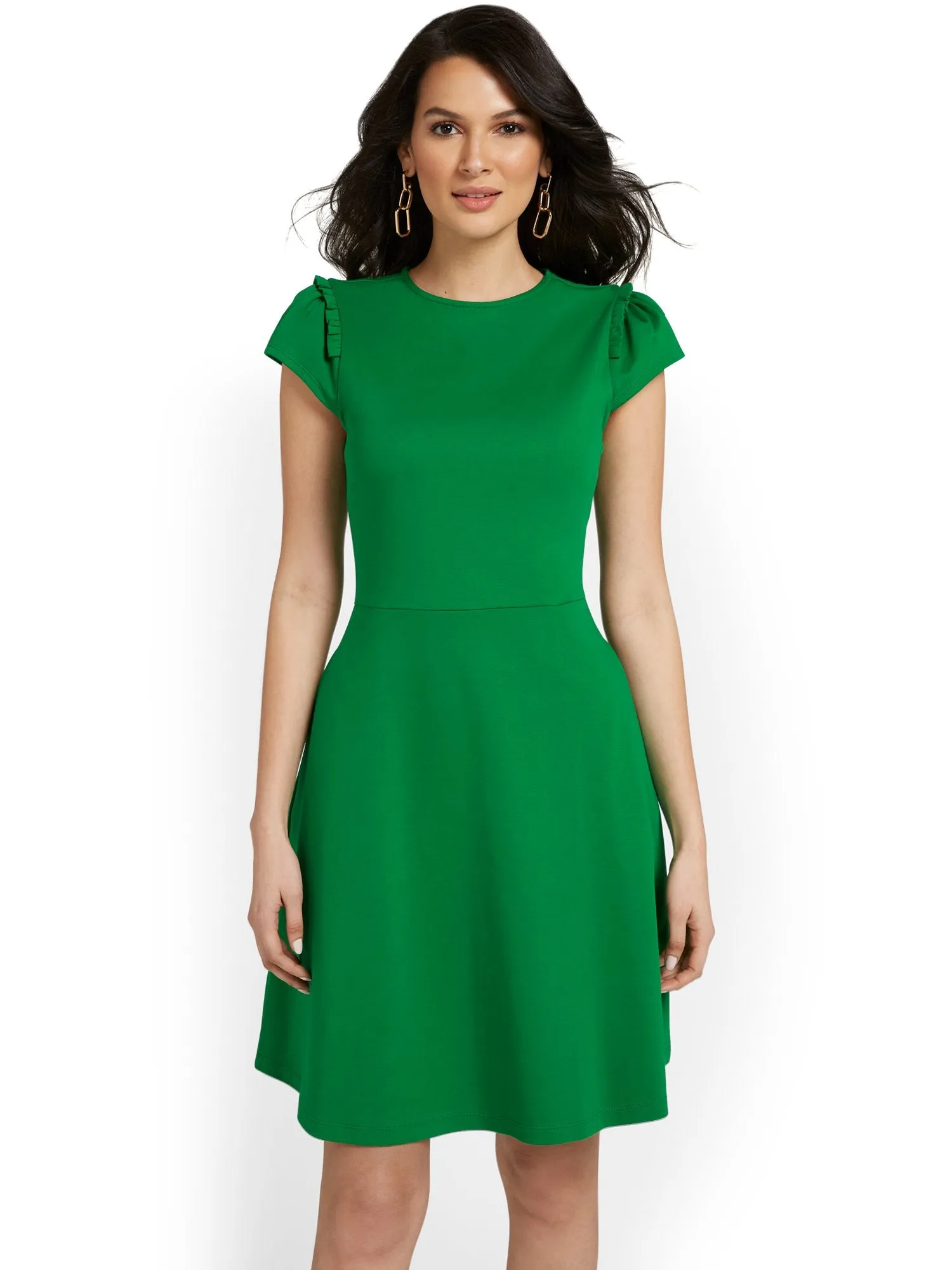 Puff-Sleeve Flare Dress - City Knits