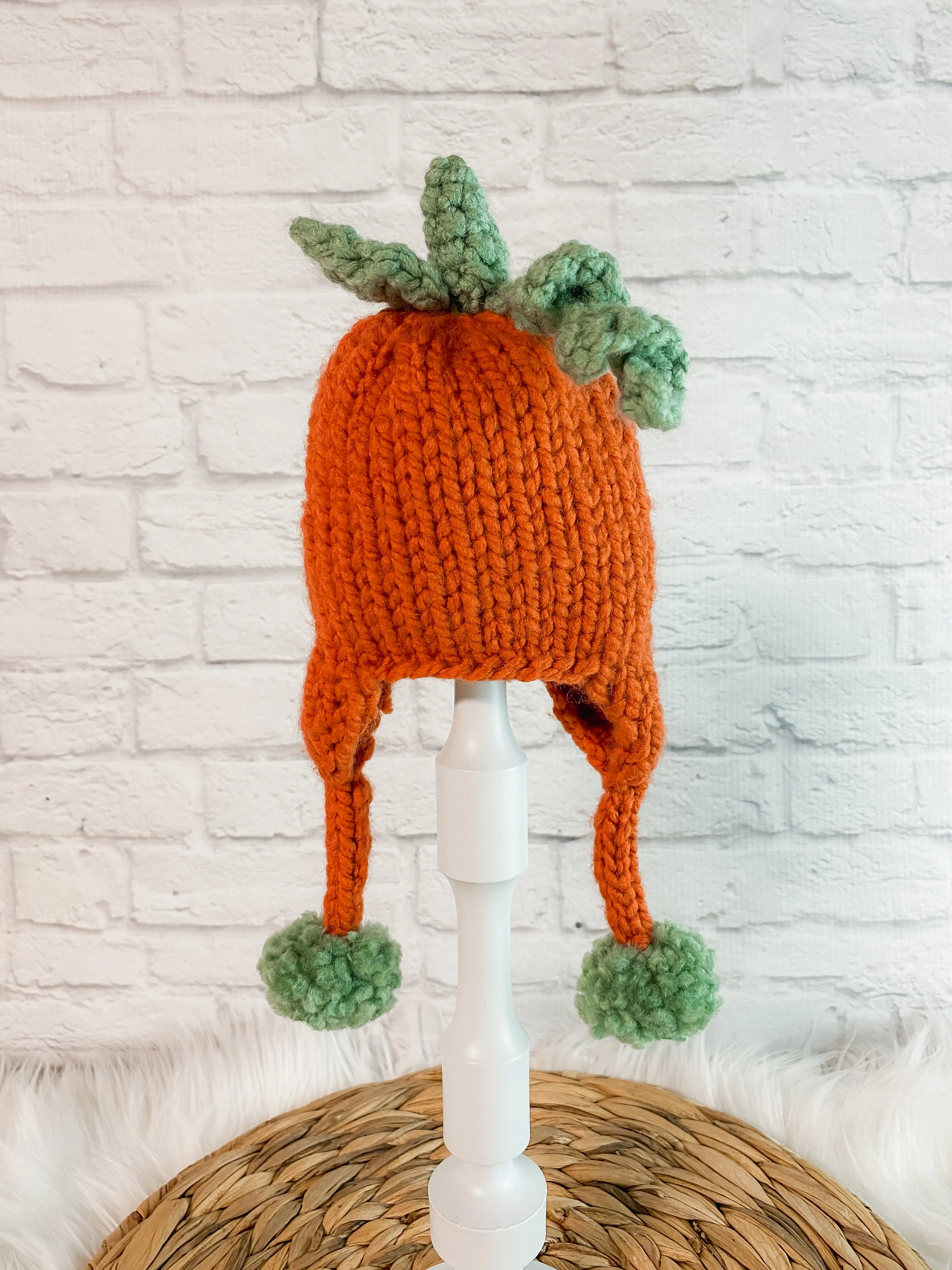 Pumpkin Baby Hat - Handmade Knitted Newborn Beanie with Earflaps - Baby Fall and Halloween Accessory