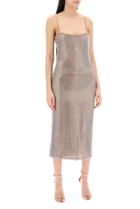 "knitted mesh dress with crystals embellishments