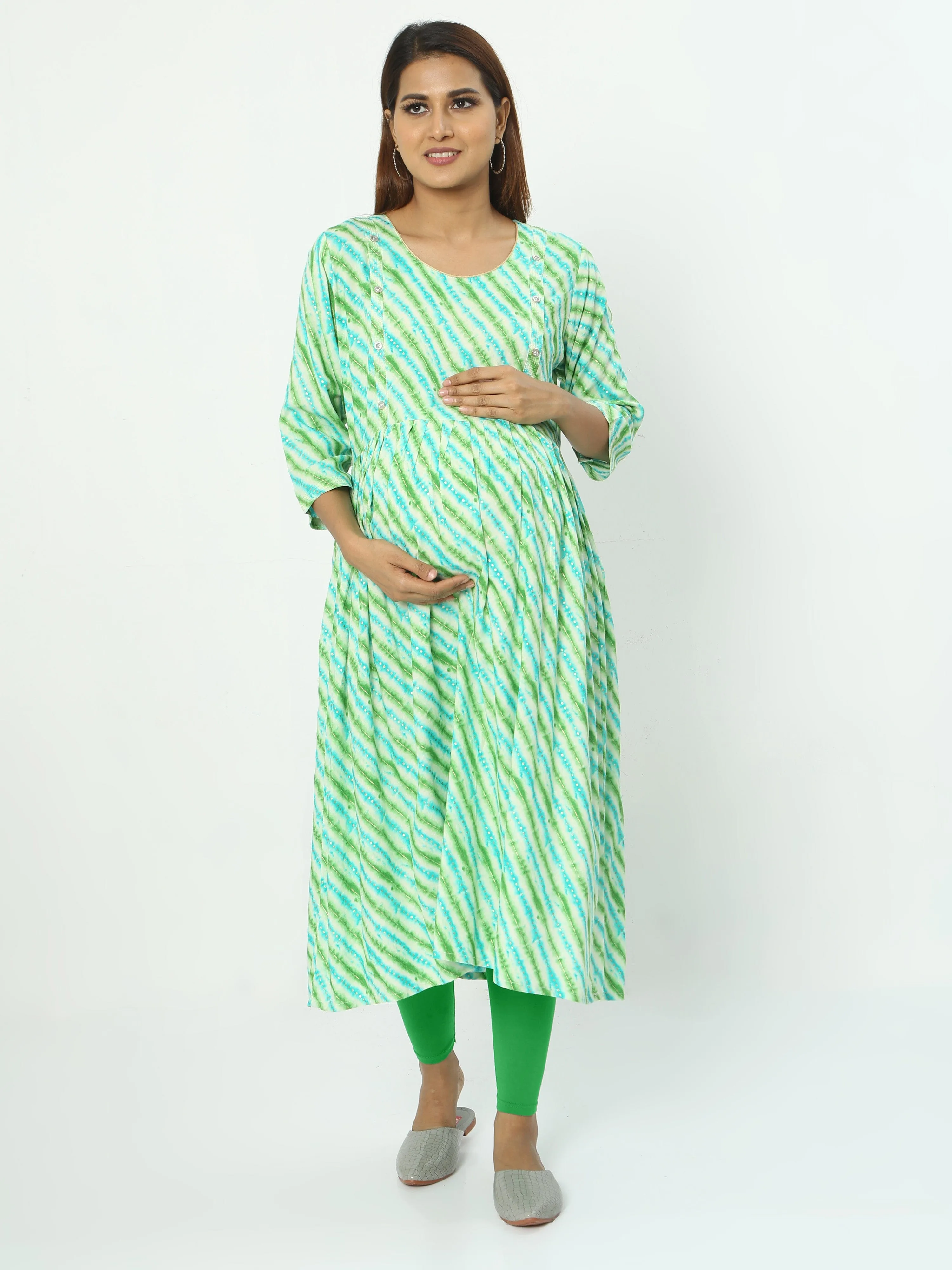 Rayon Maternity Feeding Kurti Blue & Green