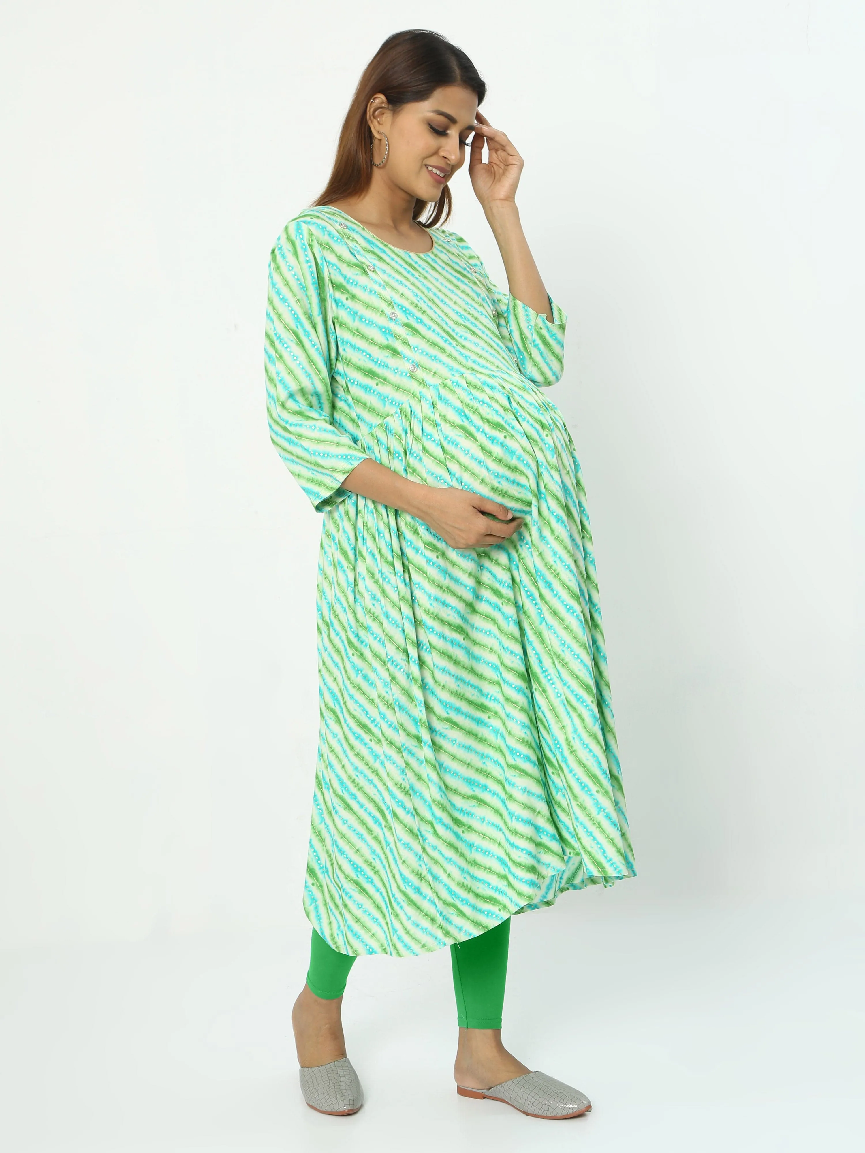 Rayon Maternity Feeding Kurti Blue & Green