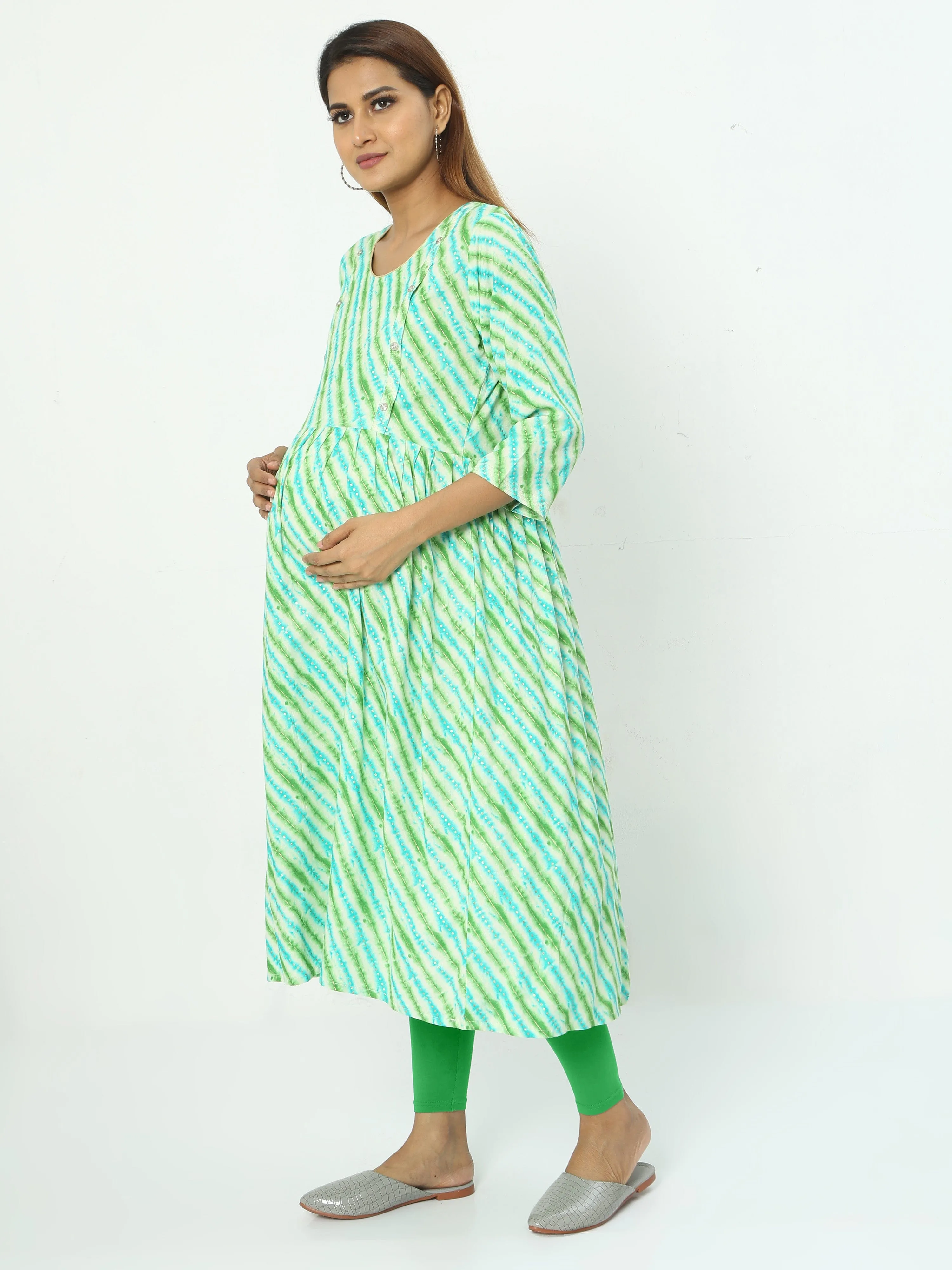 Rayon Maternity Feeding Kurti Blue & Green