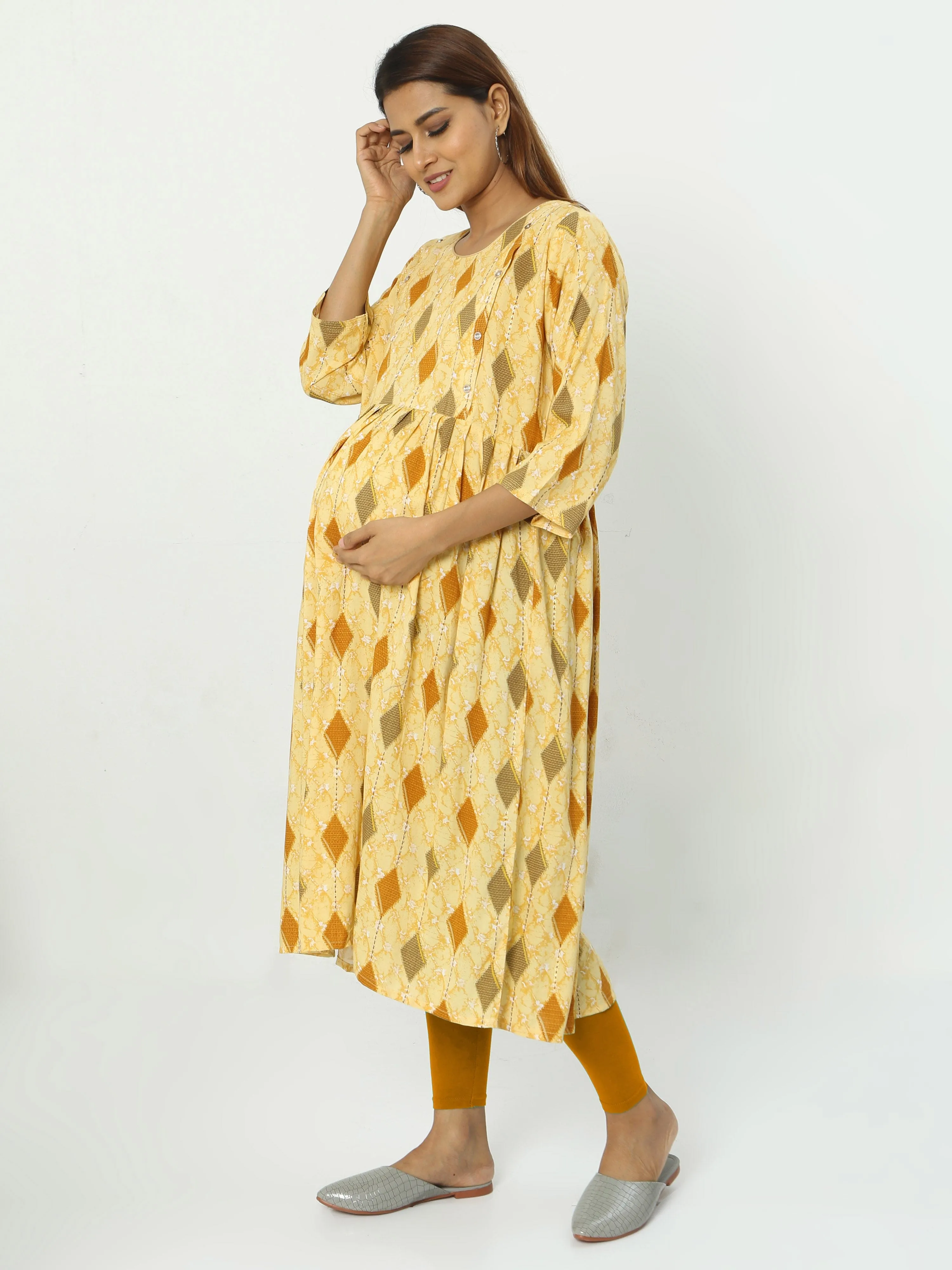 Rayon Maternity Feeding Kurti Musturd Yellow