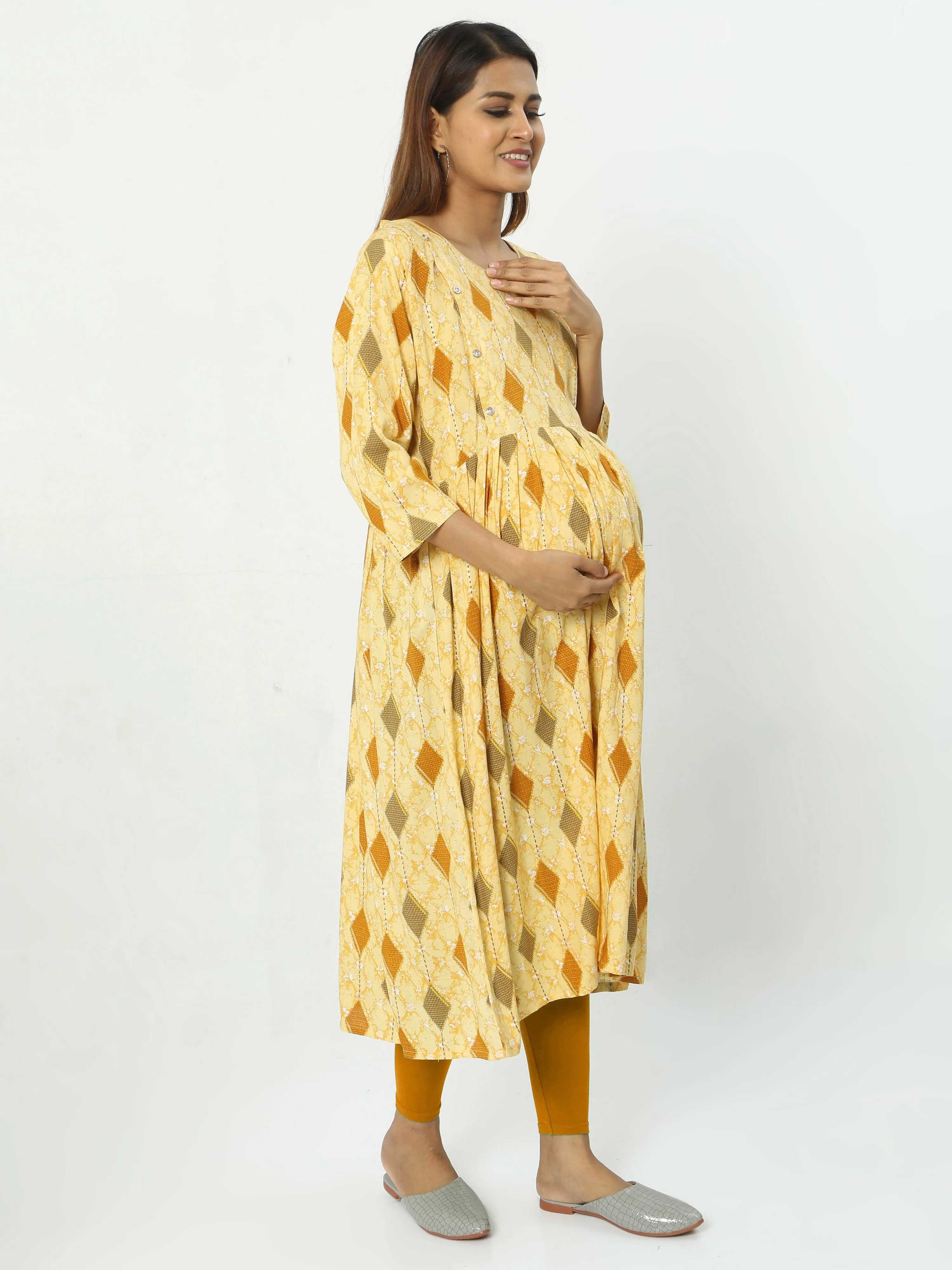 Rayon Maternity Feeding Kurti Musturd Yellow