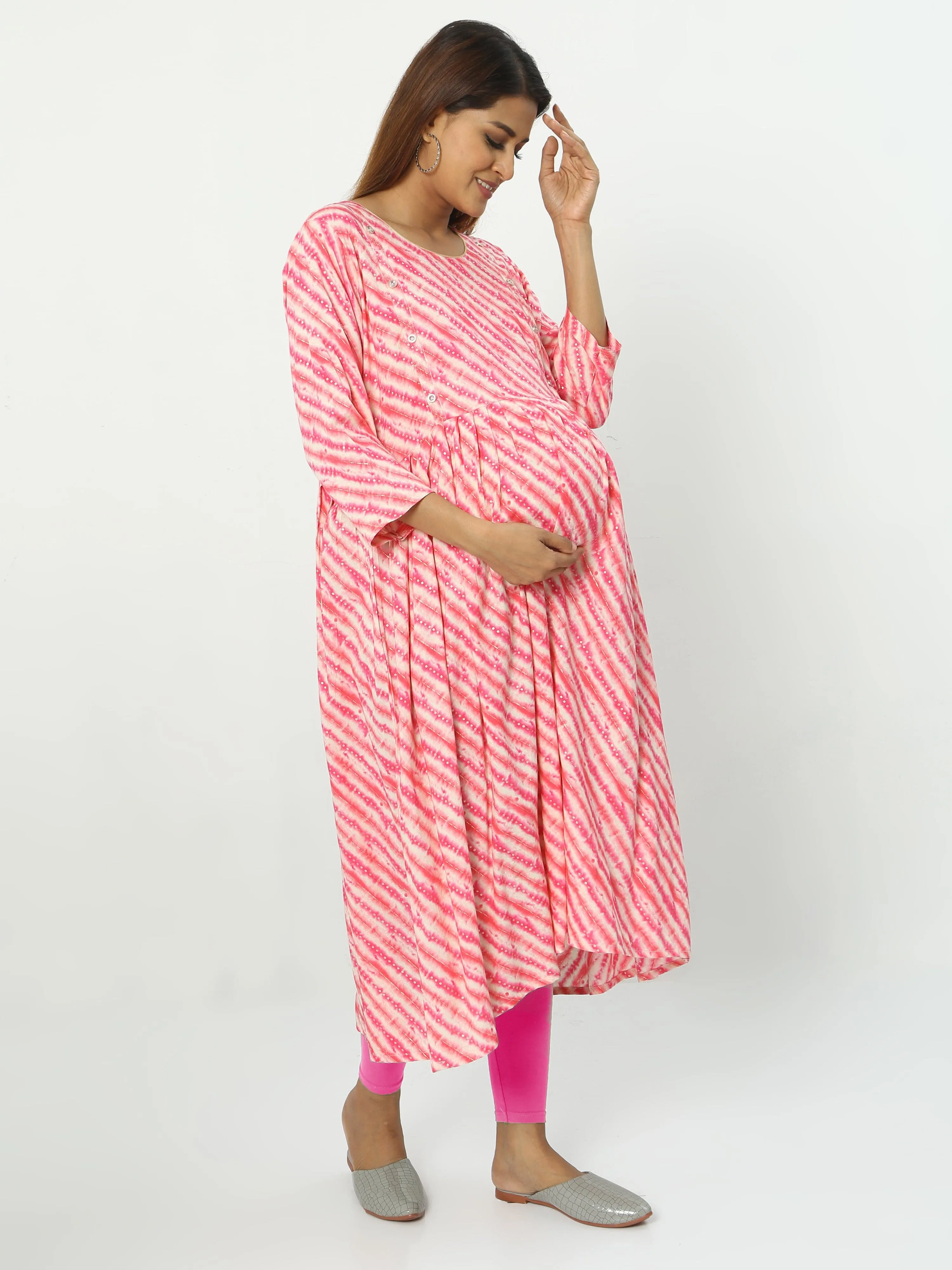 Rayon Maternity Feeding Kurti Rani Pink