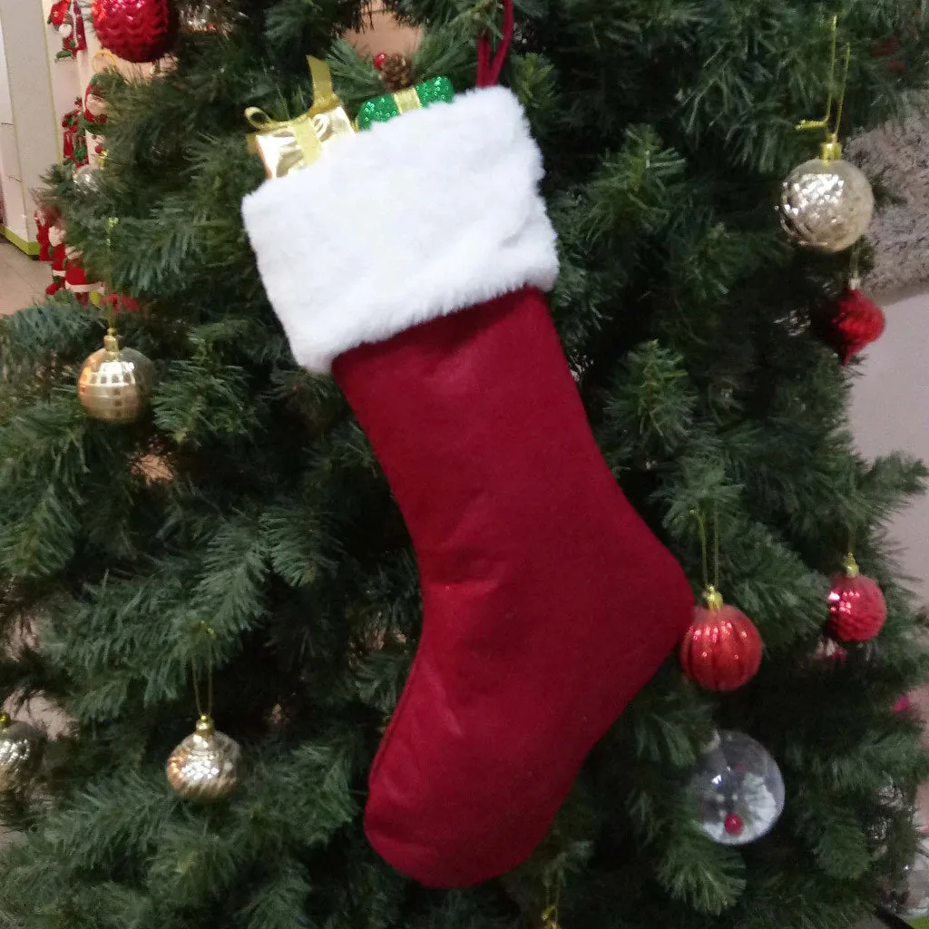 Red Christmas Stocking,  Christmas Gift Embroidered Family Stocking, Holiday Knit Stocking Embroidered, Knit Needlepoint Snowflake Tree