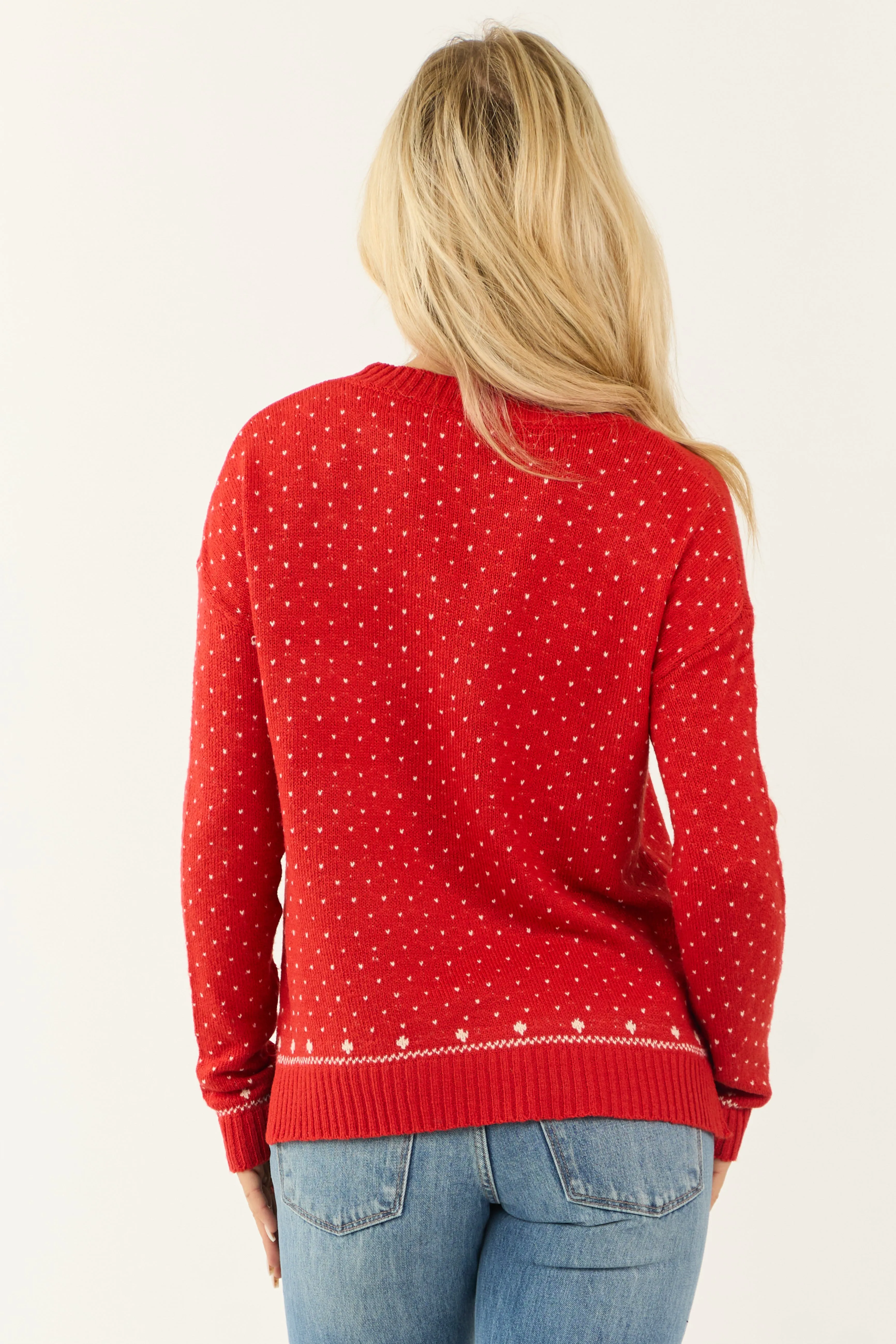 Red Fair Isle Snowflake Pattern Knit Sweater