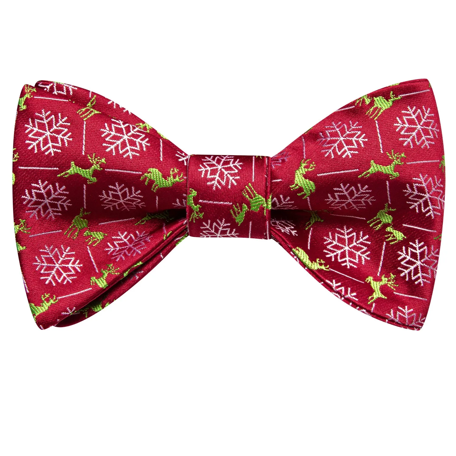 Red Green Christmas Snowflake Self-tied Bow Tie Hanky Cufflinks Set