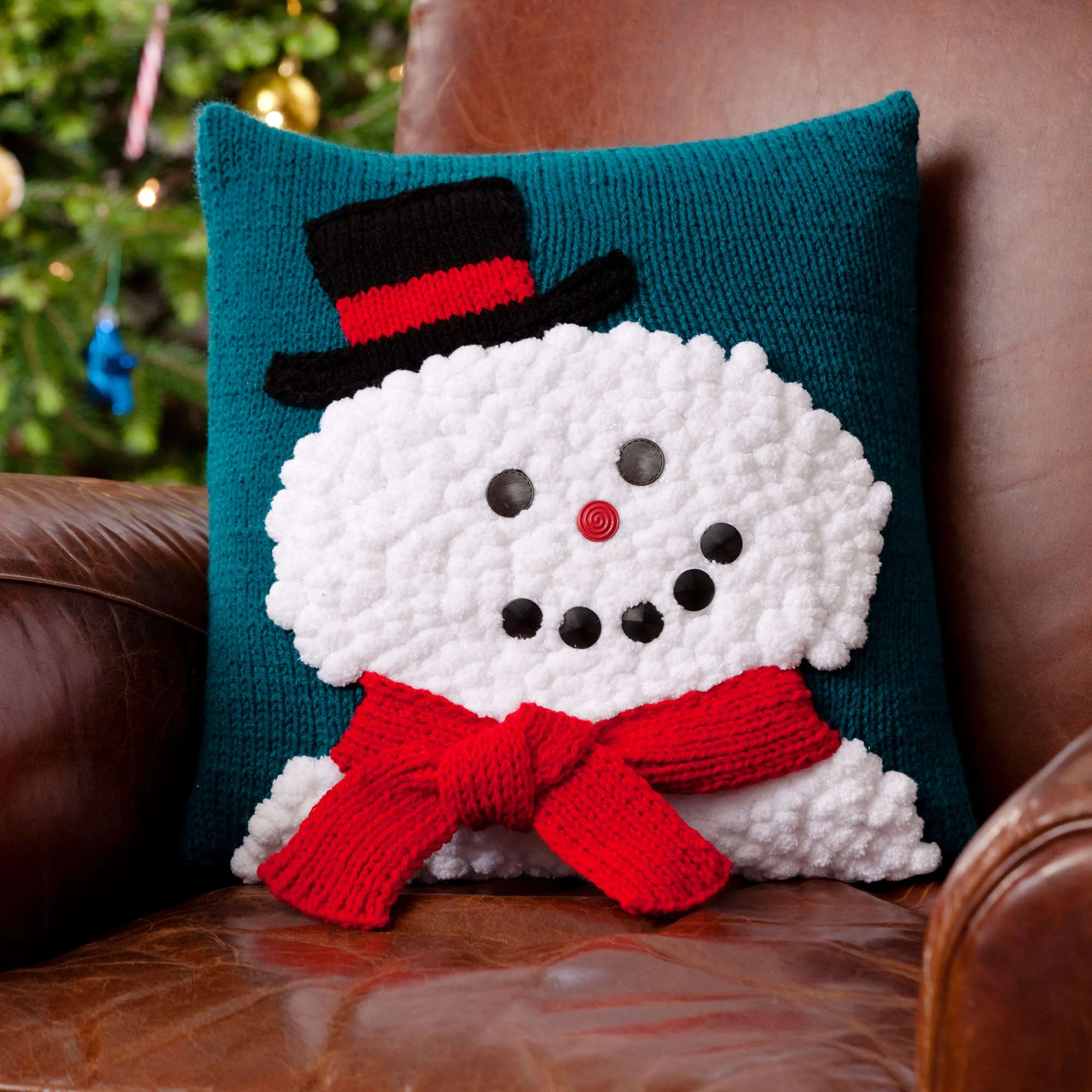 Red Heart Knit Snowman Pillow