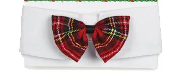 Red Tartan Plaid Bow Tie White Collar Size