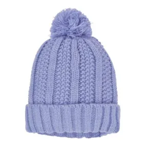 RIBBED ACRYLIC HAT WITH YARN POM - BLUE