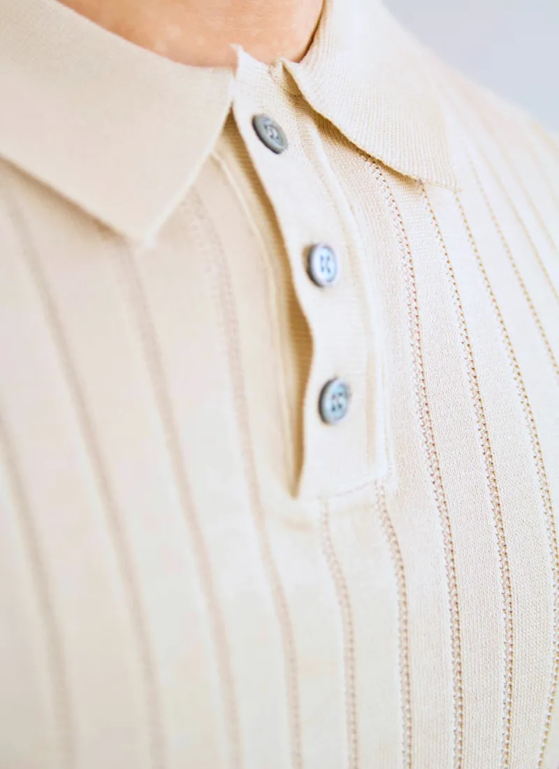 Ribbed Polo Shirt - Beige