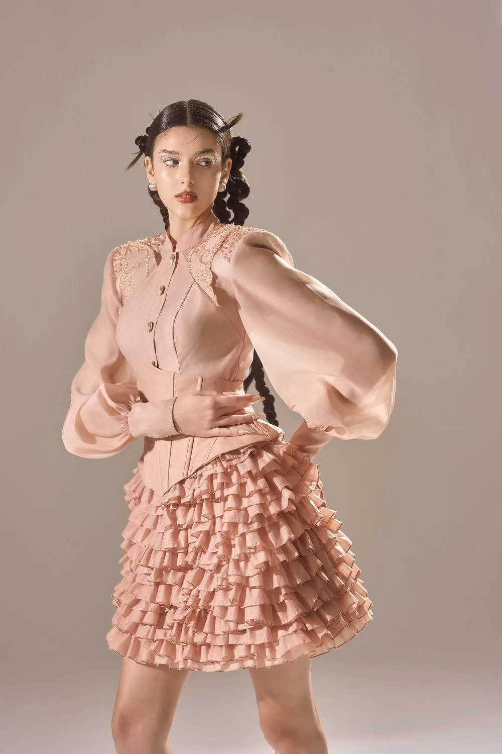 Rose of Venus Layered Ruffled Organza Mini Skirt