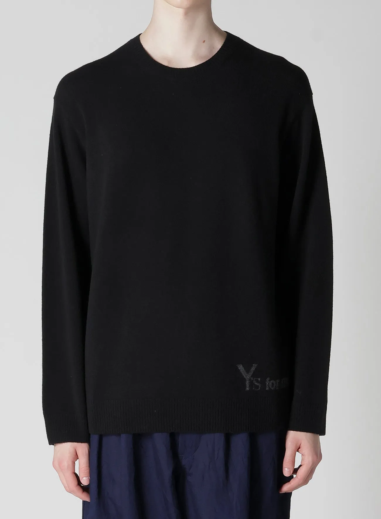 ROUND NECK INTARSIA KNIT WITH "Y's for men" LOGO