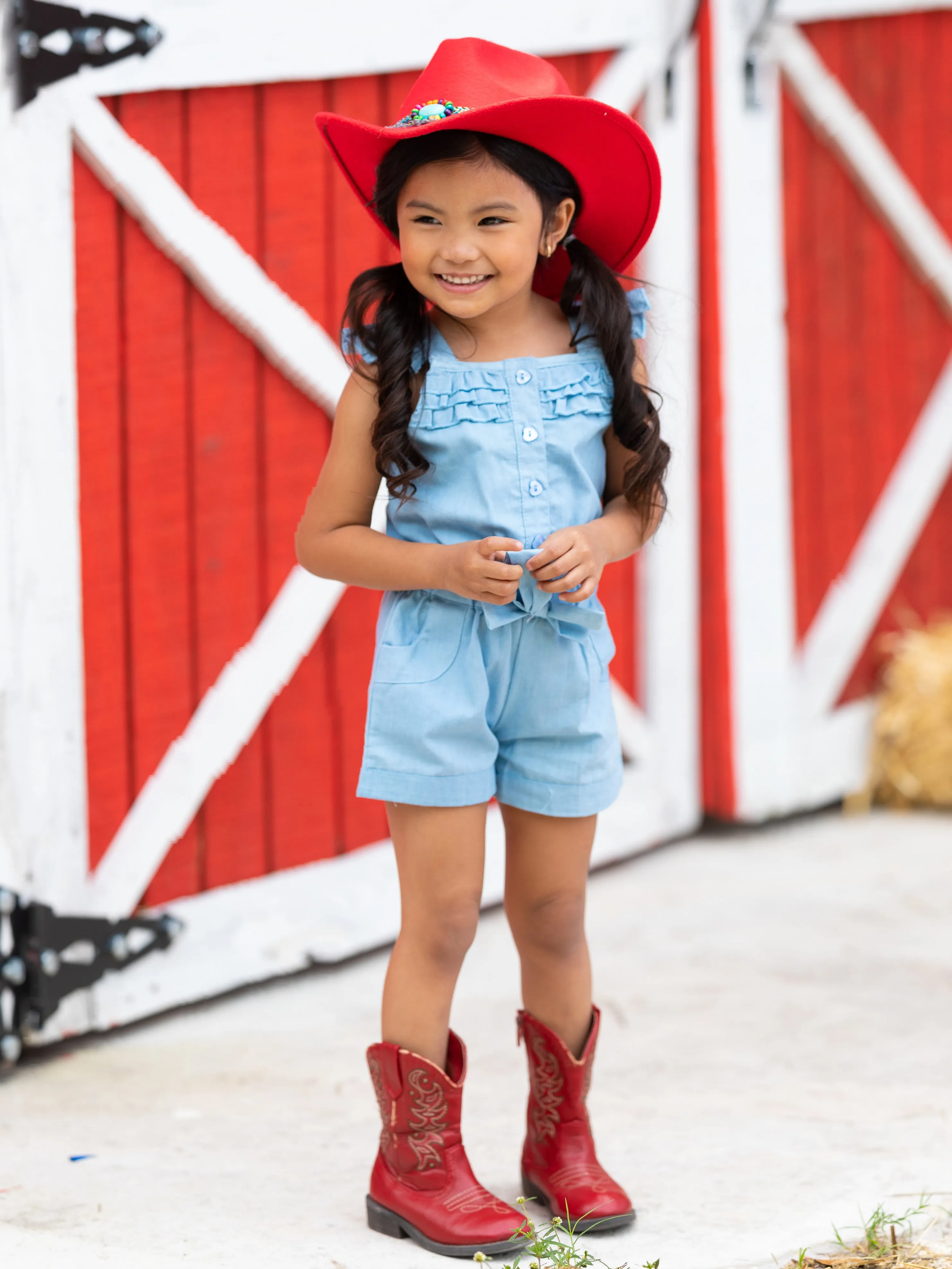 Round Up Ready Chambray Ruffle Romper