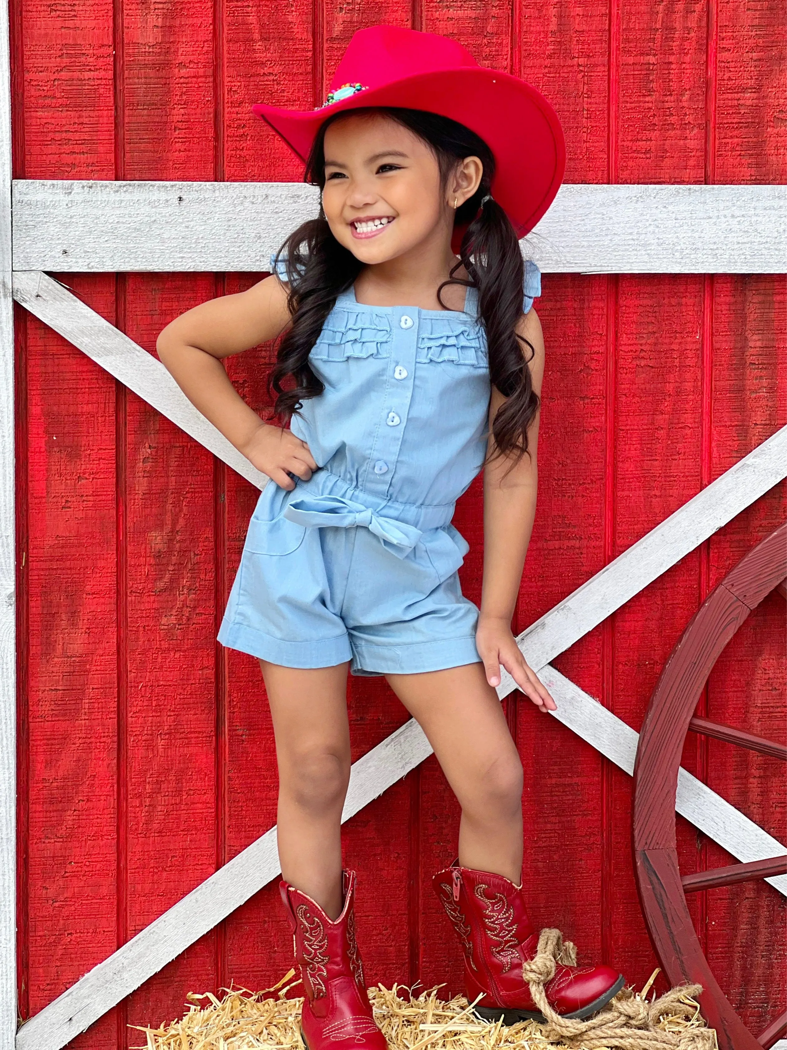 Round Up Ready Chambray Ruffle Romper