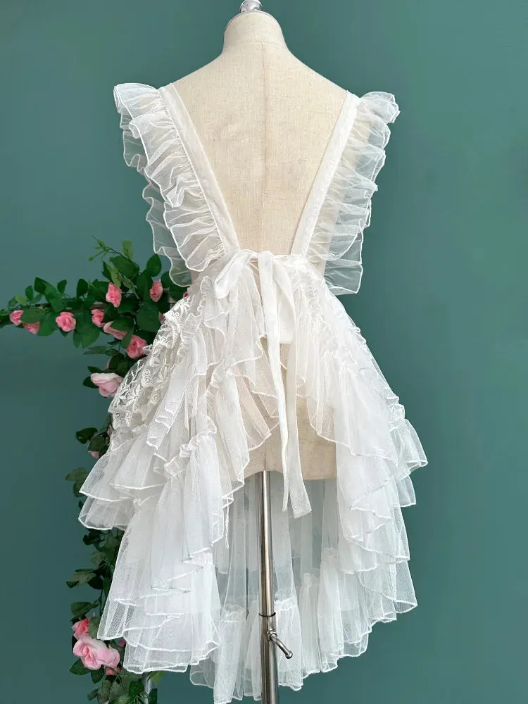 Royal Style Lolita Mesh Apron Ruffled Sheer Cover up Dress