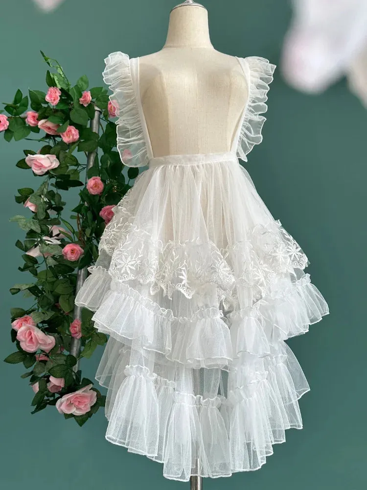 Royal Style Lolita Mesh Apron Ruffled Sheer Cover up Dress