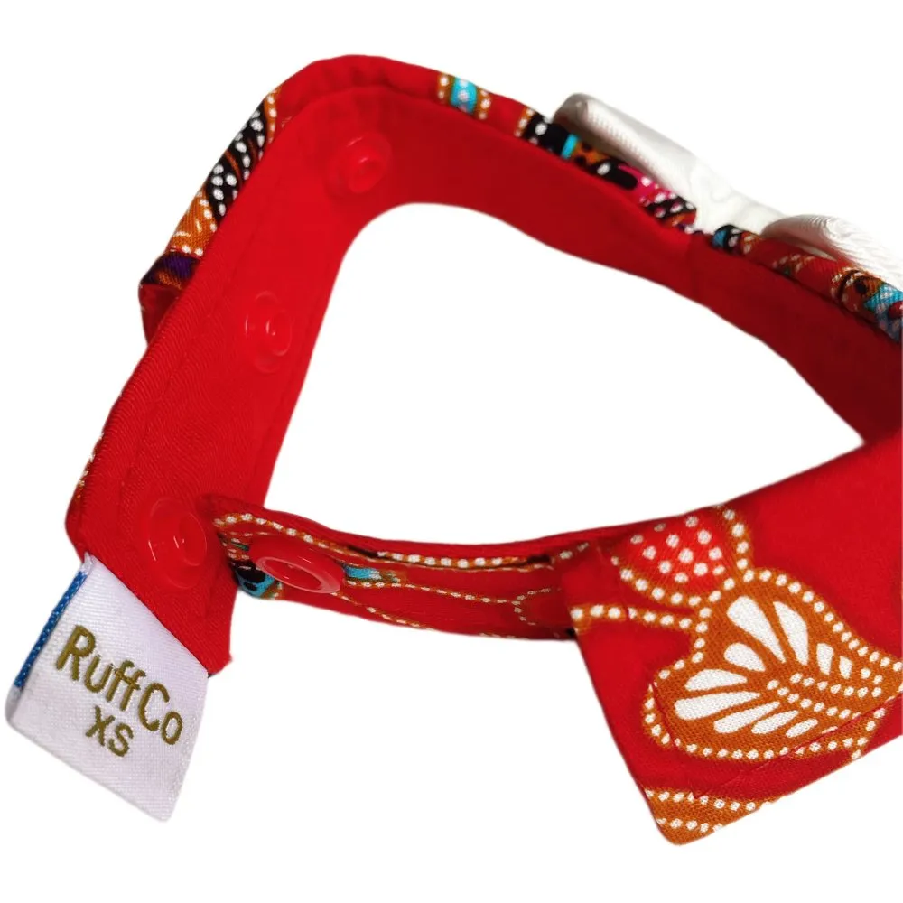 RuffCo Handcrafted Bowtie Button Collar For Cats & Dogs (Red Batik)