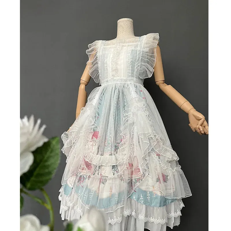 Ruffled Lolita Apron Sheer Mesh Cover-up Dress