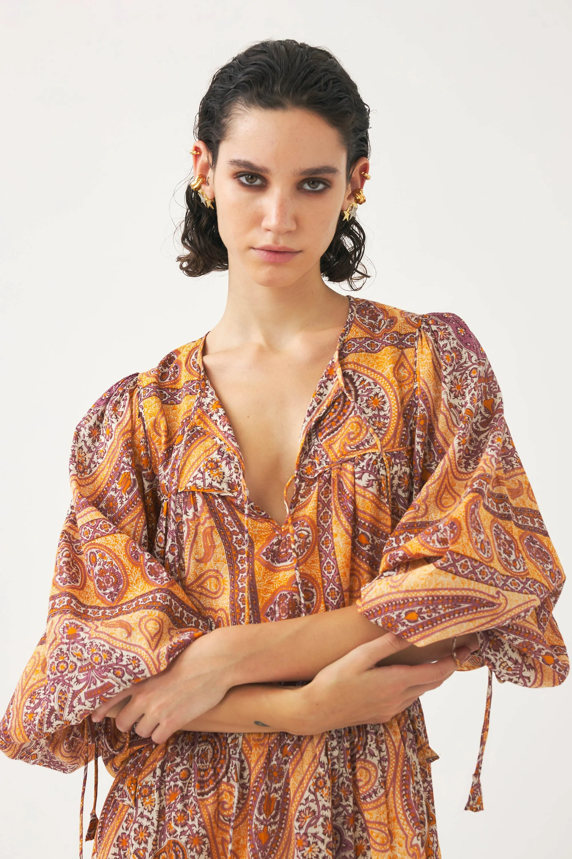 Rust Tajar Print Mini Dress