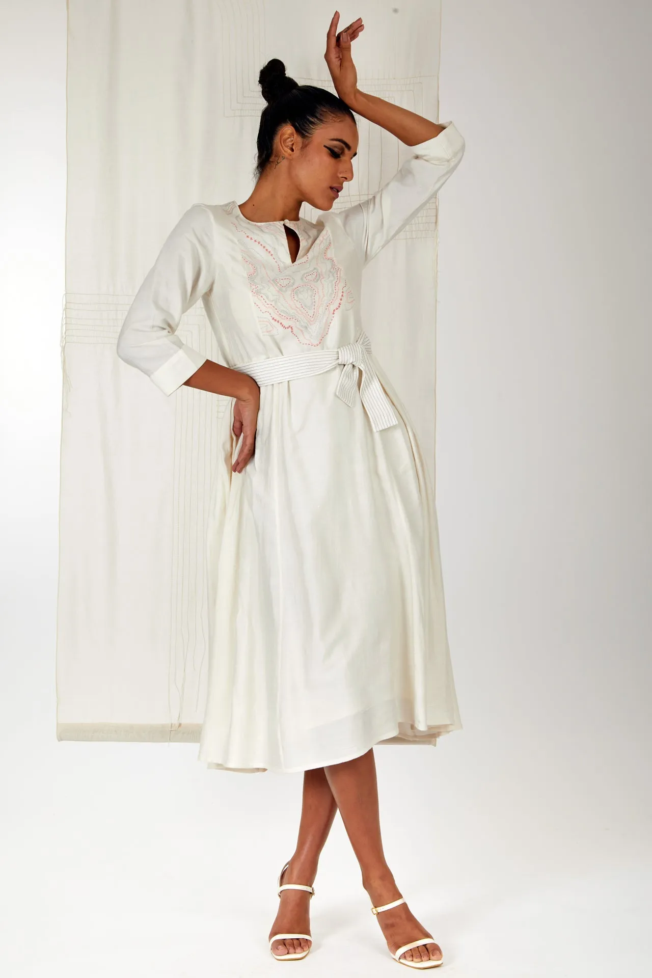 Sakura - Snow Midi Dress with Belt