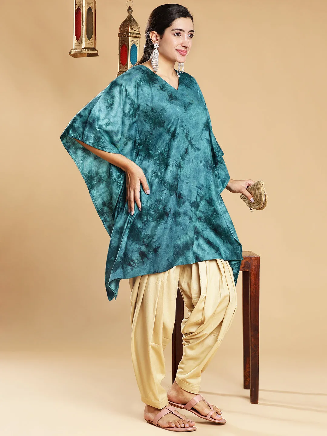 SeaGreen Rayon TieDyeKurta - LaMer