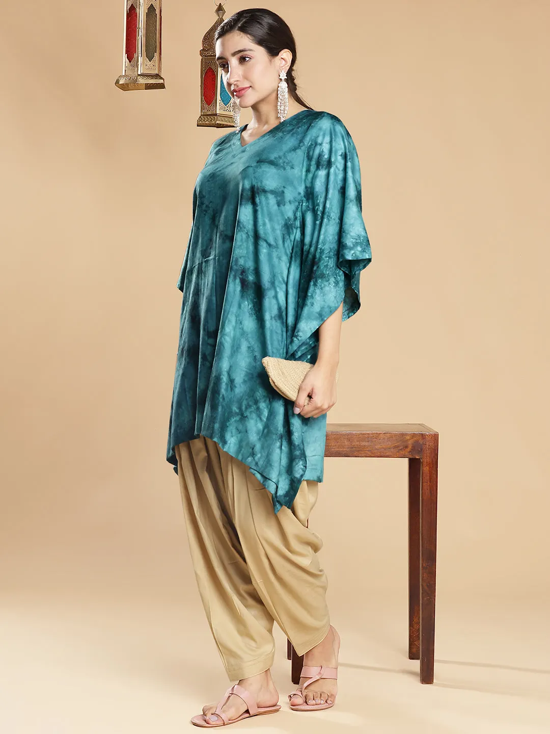 SeaGreen Rayon TieDyeKurta - LaMer