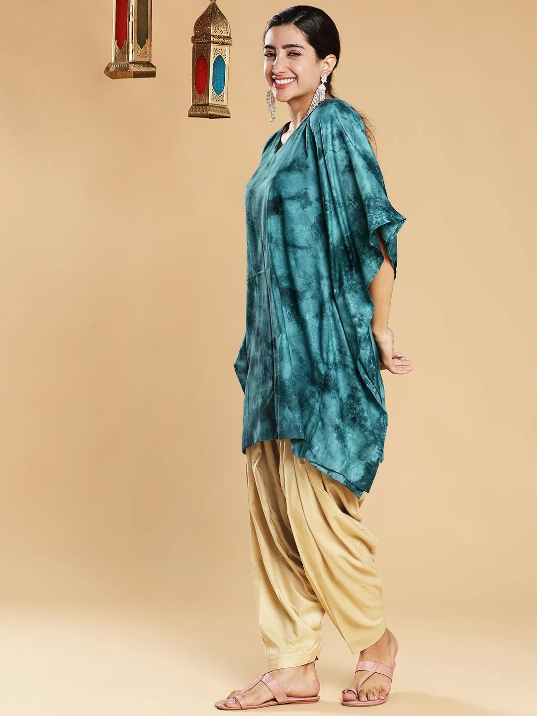 SeaGreen Rayon TieDyeKurta - LaMer