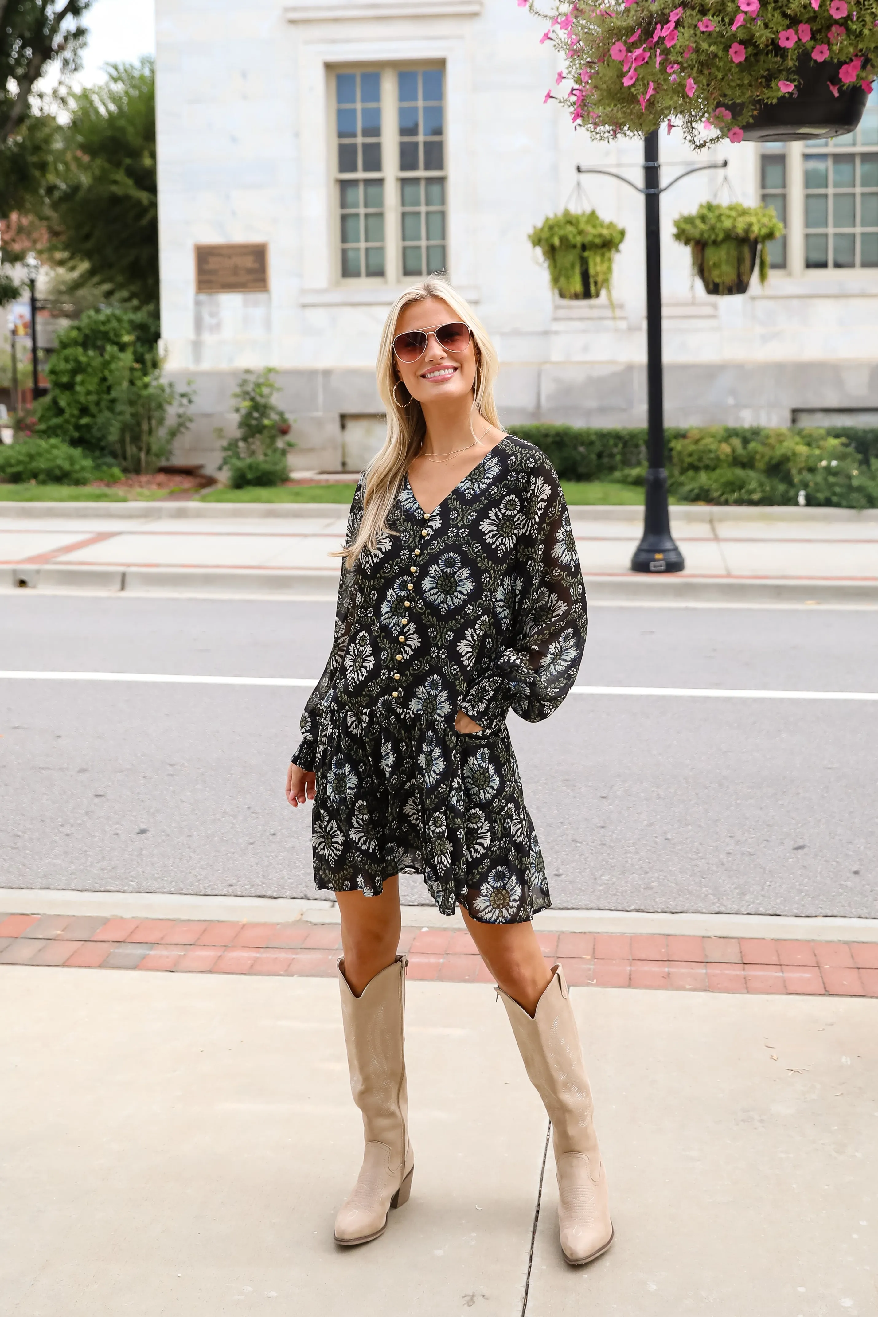 Set To Charm Black Floral Mini Dress