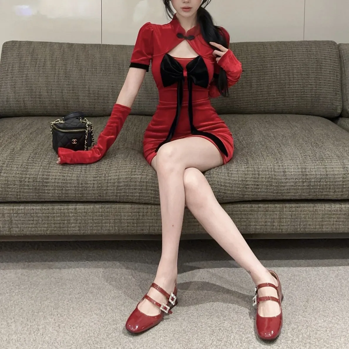 Sexy Hollow Bow Red Dress