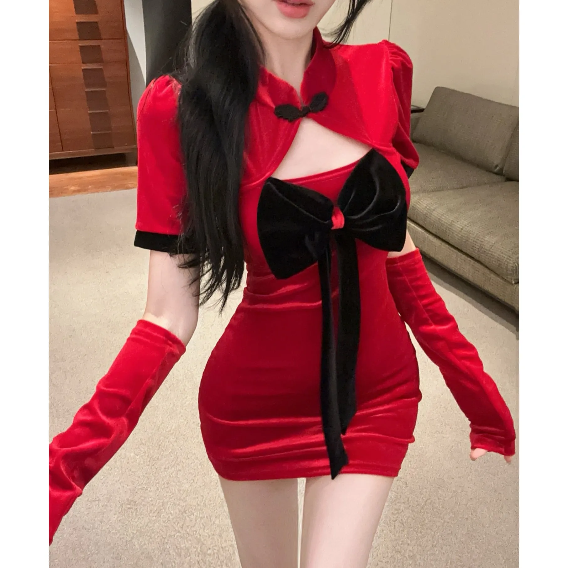 Sexy Hollow Bow Red Dress