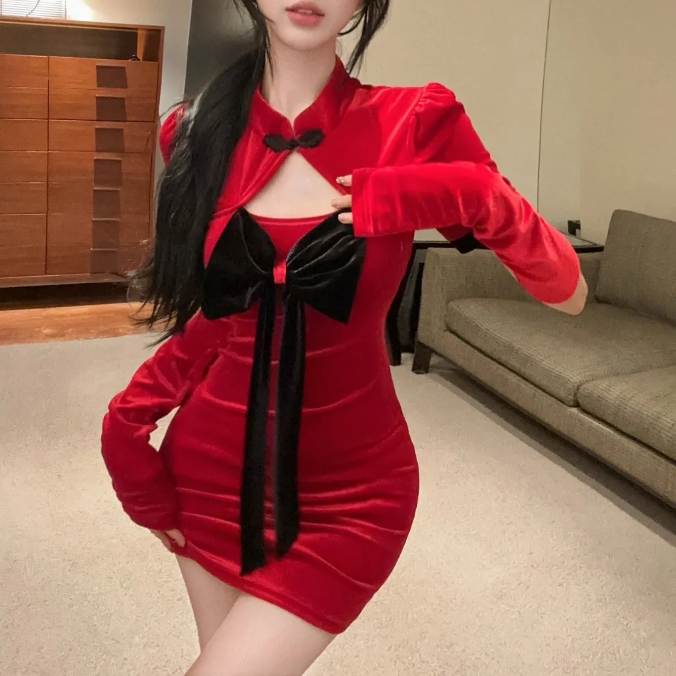 Sexy Hollow Bow Red Dress