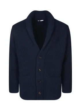 Shawl-neck blue cardigan