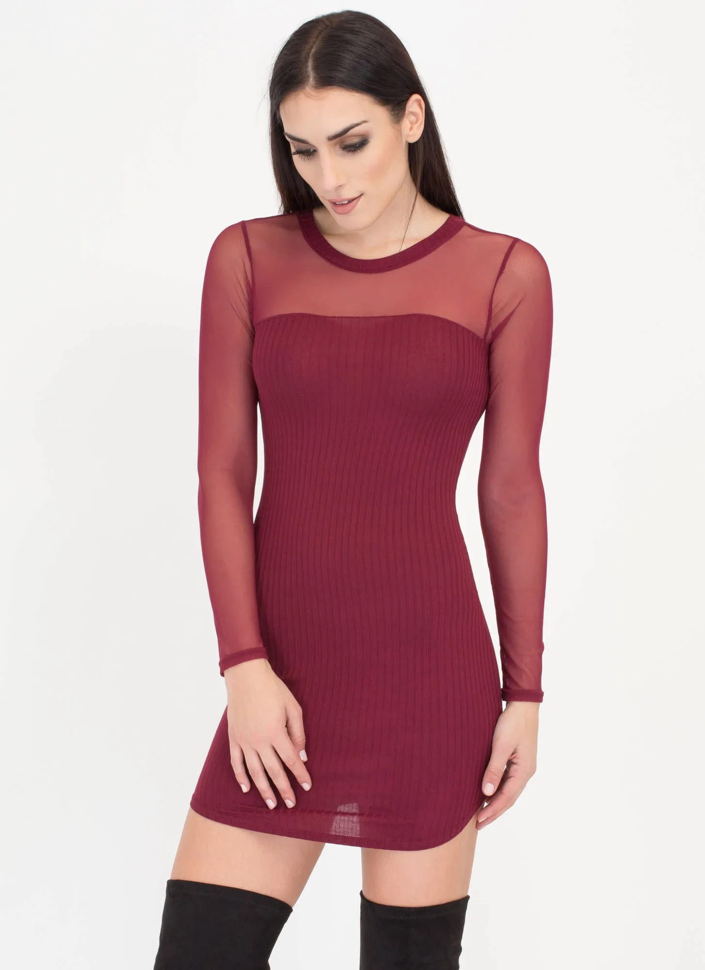 Sheerly Chic Mesh Sleeve Minidress