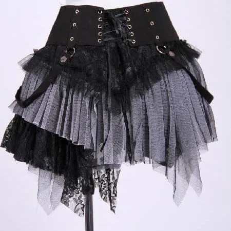 Short Layered Lace and Net Steampunk Skirt