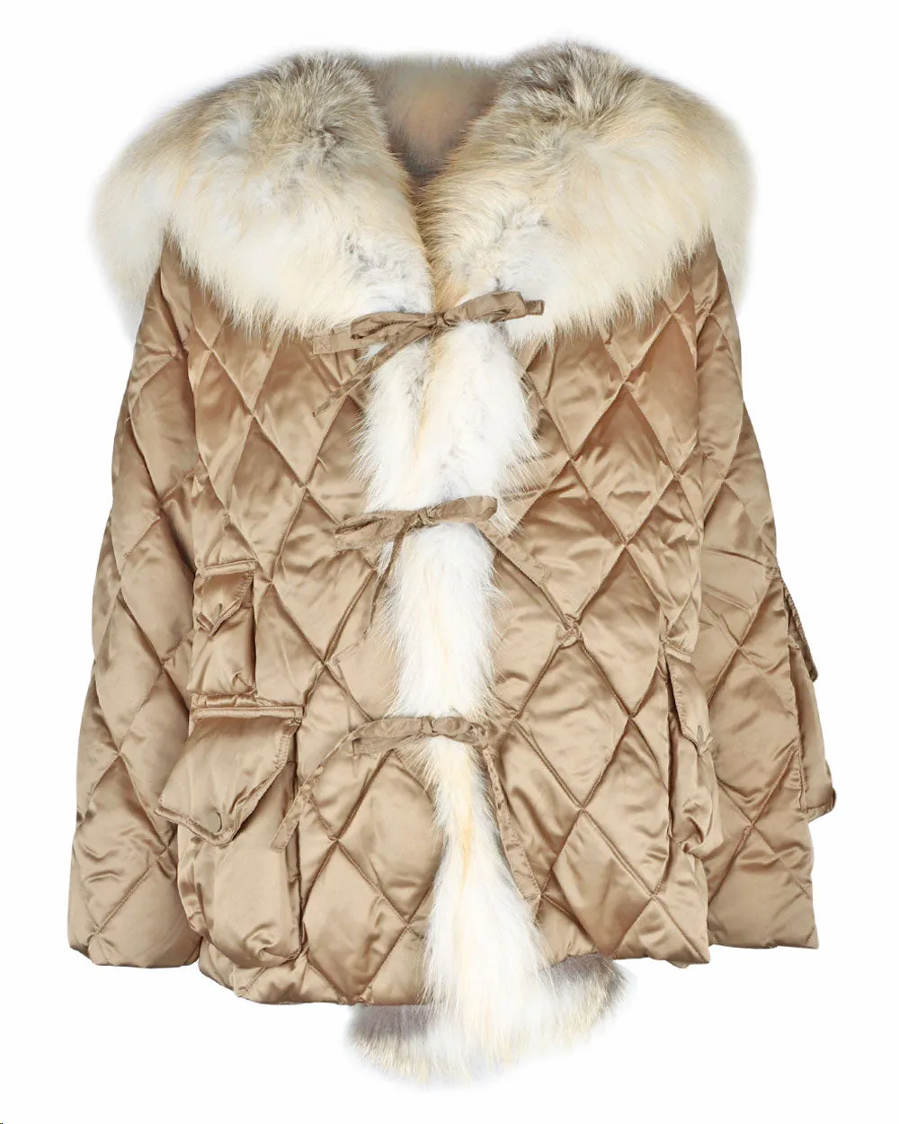 Short Tick Tock Fur Quilted Jacket in Bronze