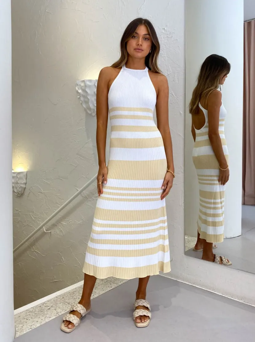 Significant Other Sage Dress in Almond & Cream Stripe