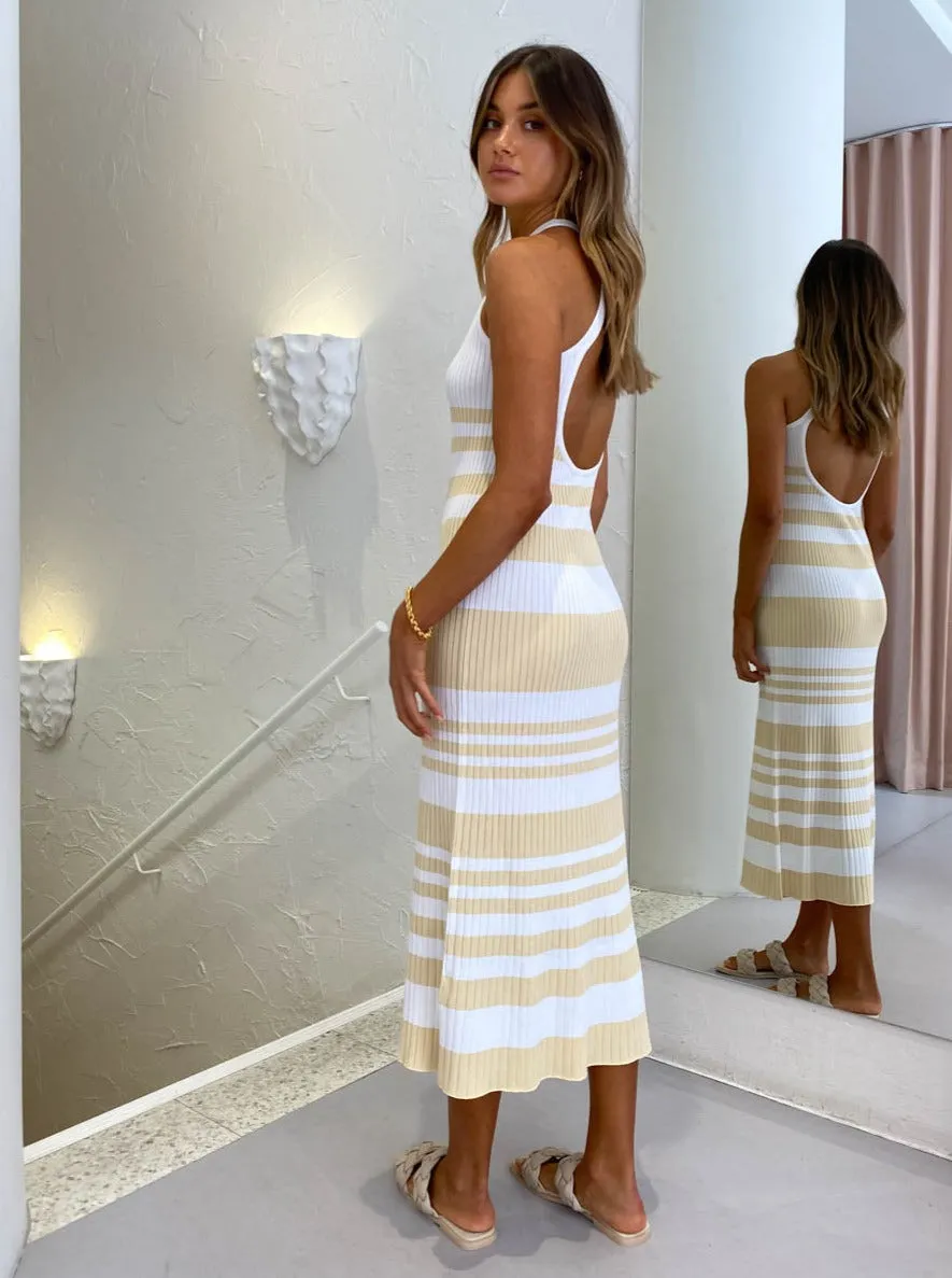 Significant Other Sage Dress in Almond & Cream Stripe