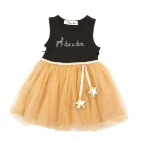 Sleeveless Jersey Tulle Dress with Logo & Hanging Star Detail