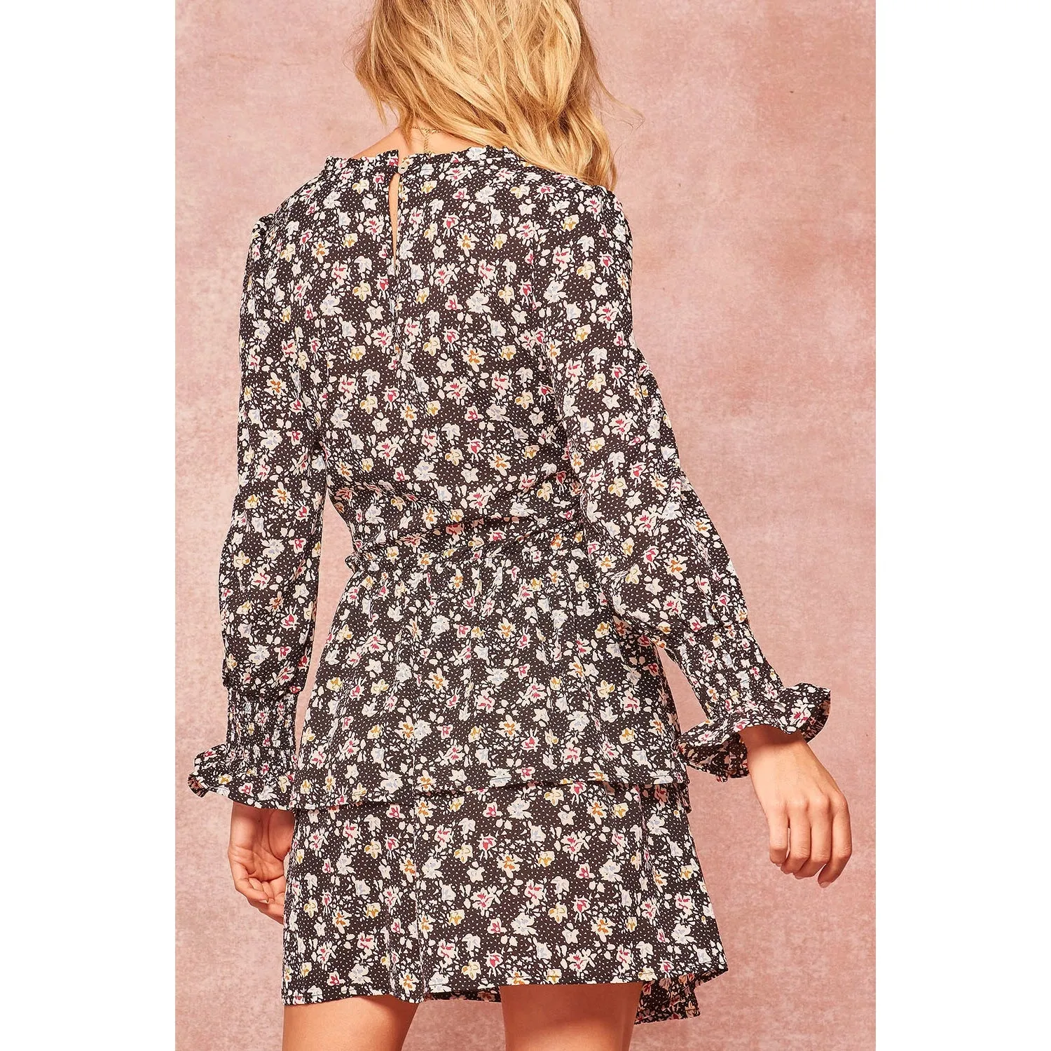 Smocked Floral-Print Ruffled Mini Peasant Dress