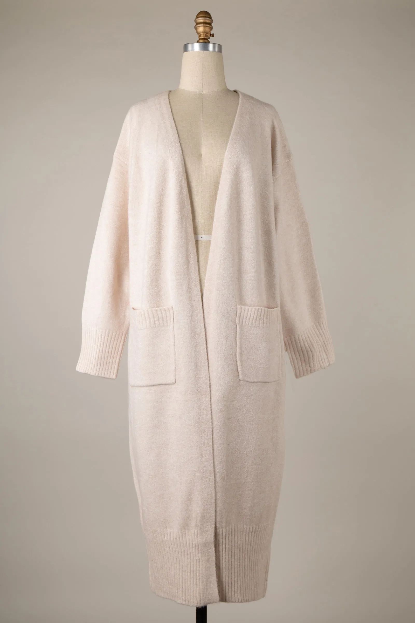 Smooth Long Soft Basic Cardigan With Ribbed Trim