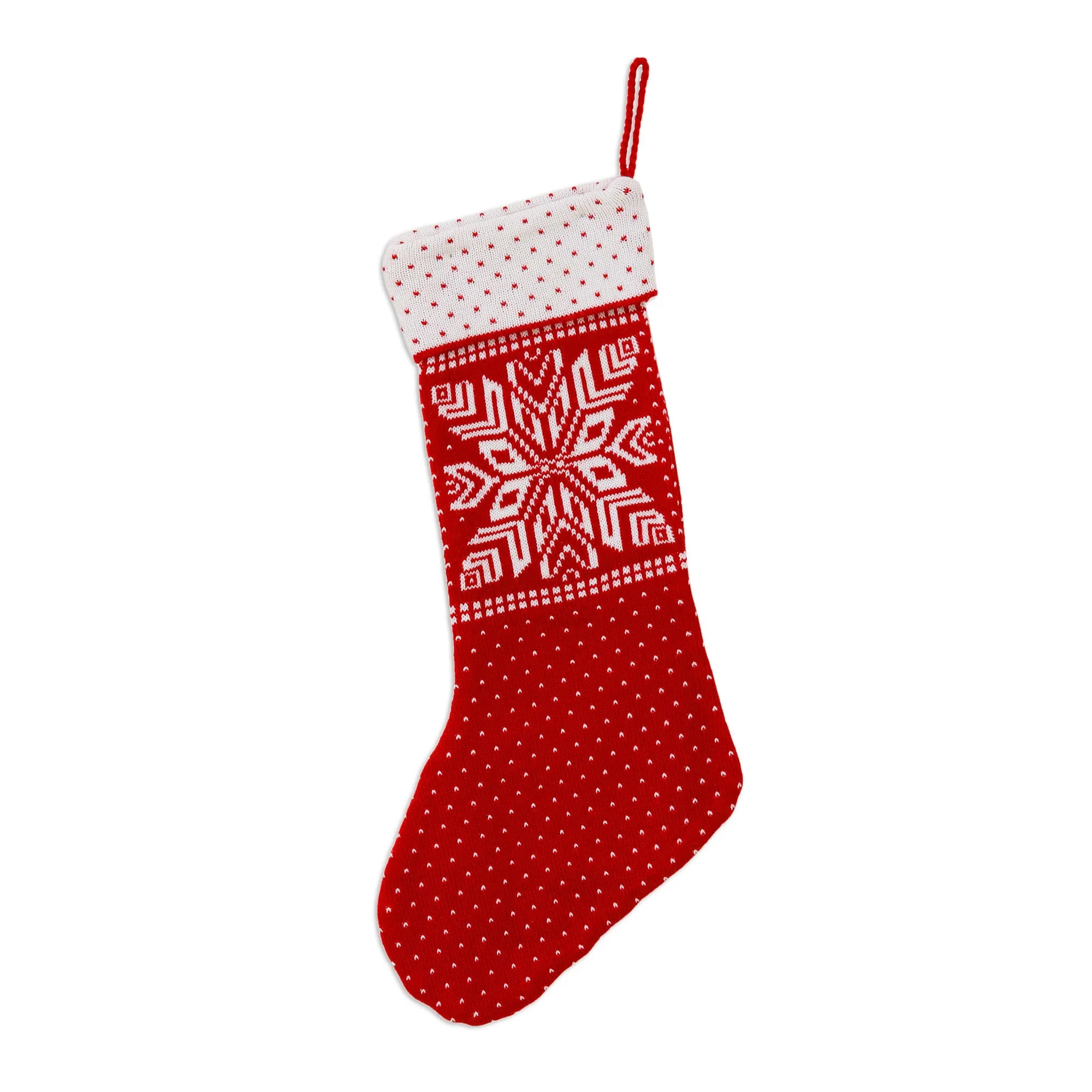 Snowflake Pattern Knit Stocking in Poppy - Snowflake Charm