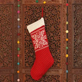 Snowflake Pattern Knit Stocking in Poppy - Snowflake Charm