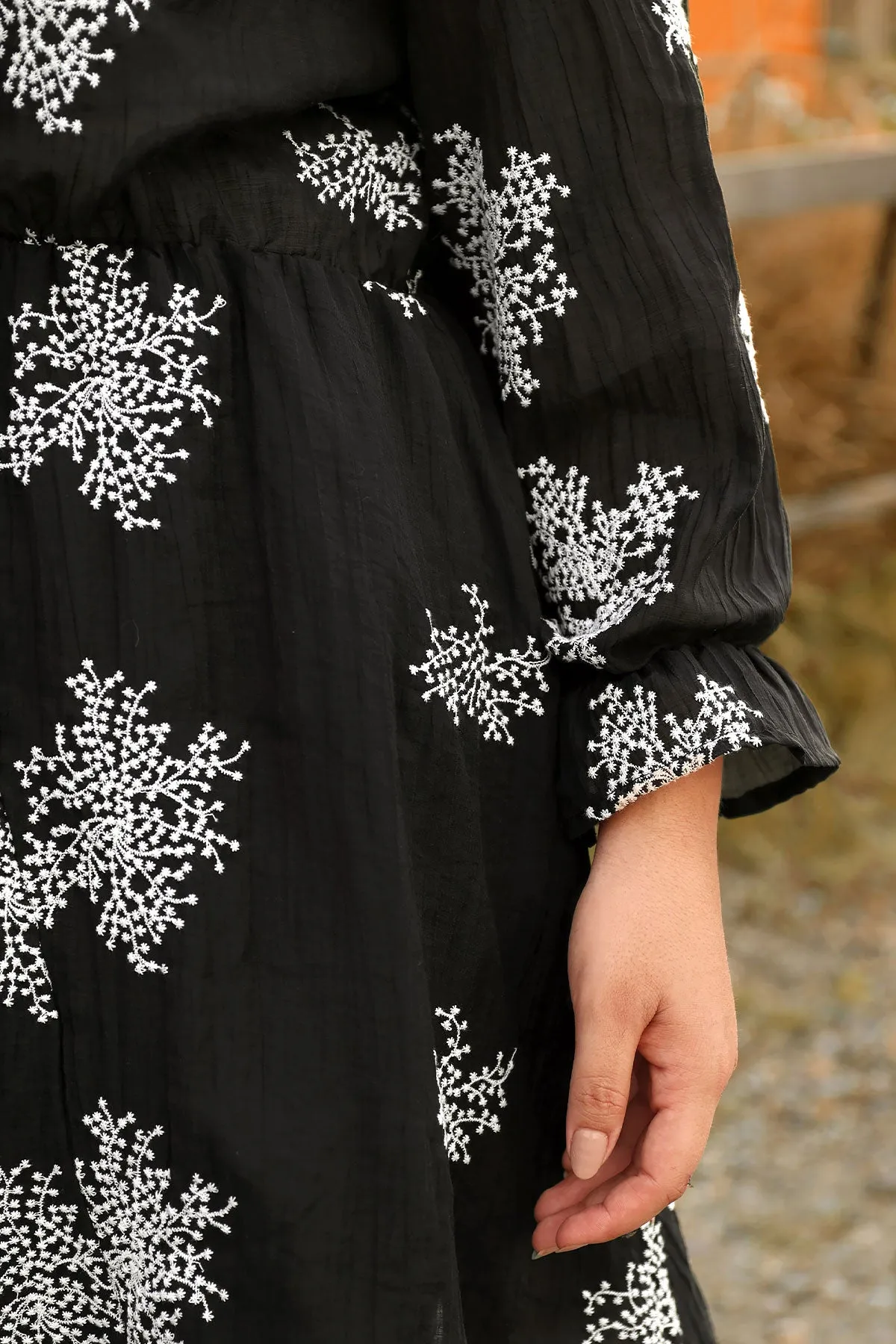 Snowflake Print Split Neck Button Down Mini Dress