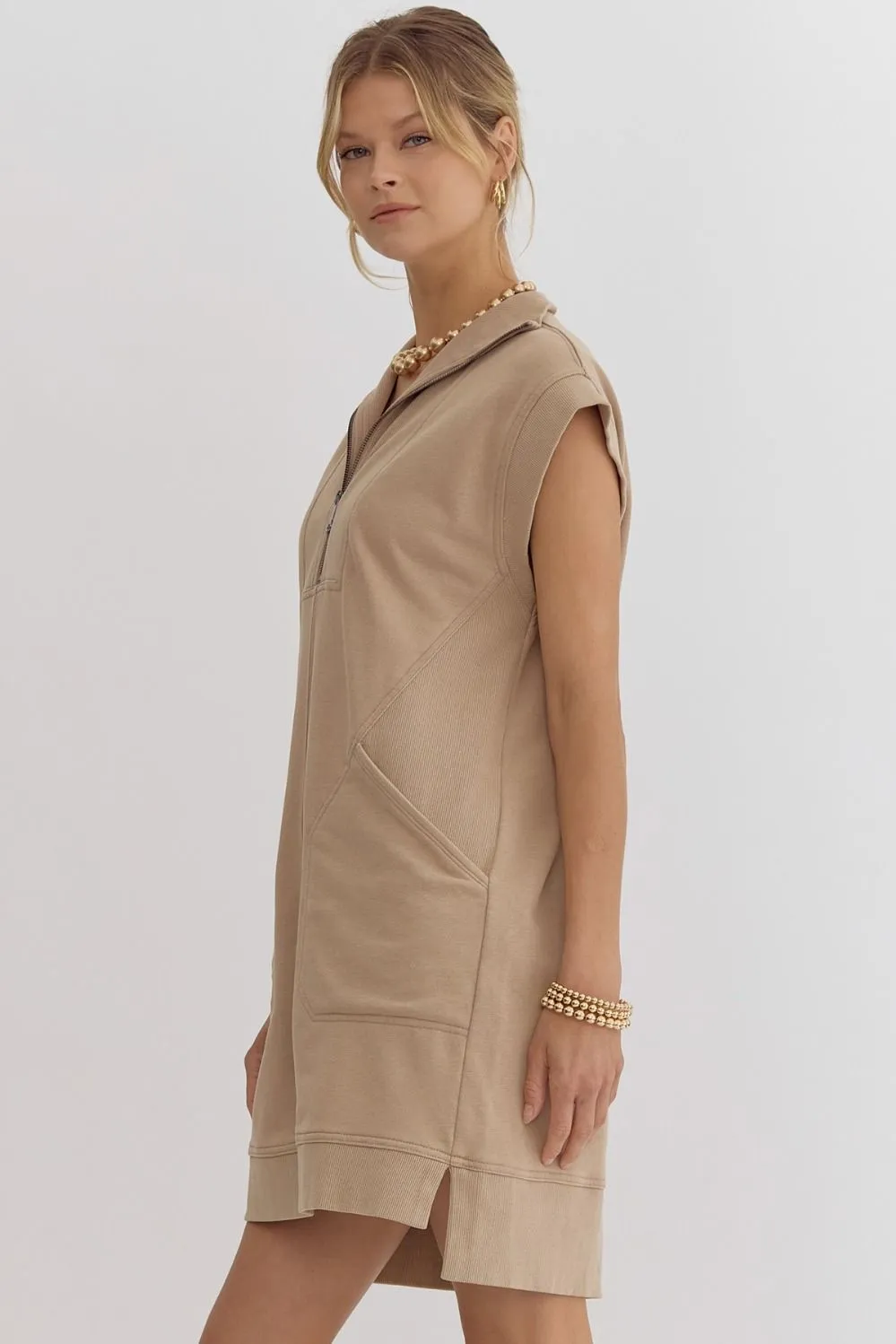 Solid Mock-Neck Sleeveless Mini Dress